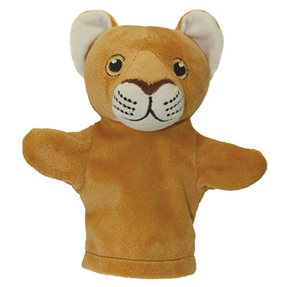 The Puppet Company baby hand puppet lion, golden brown puppet with light-coloured ear insides