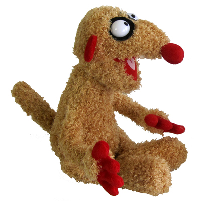 Heunec plush figure meerkat Henry, beige plush character with a red face, red paws and a long tail, seated