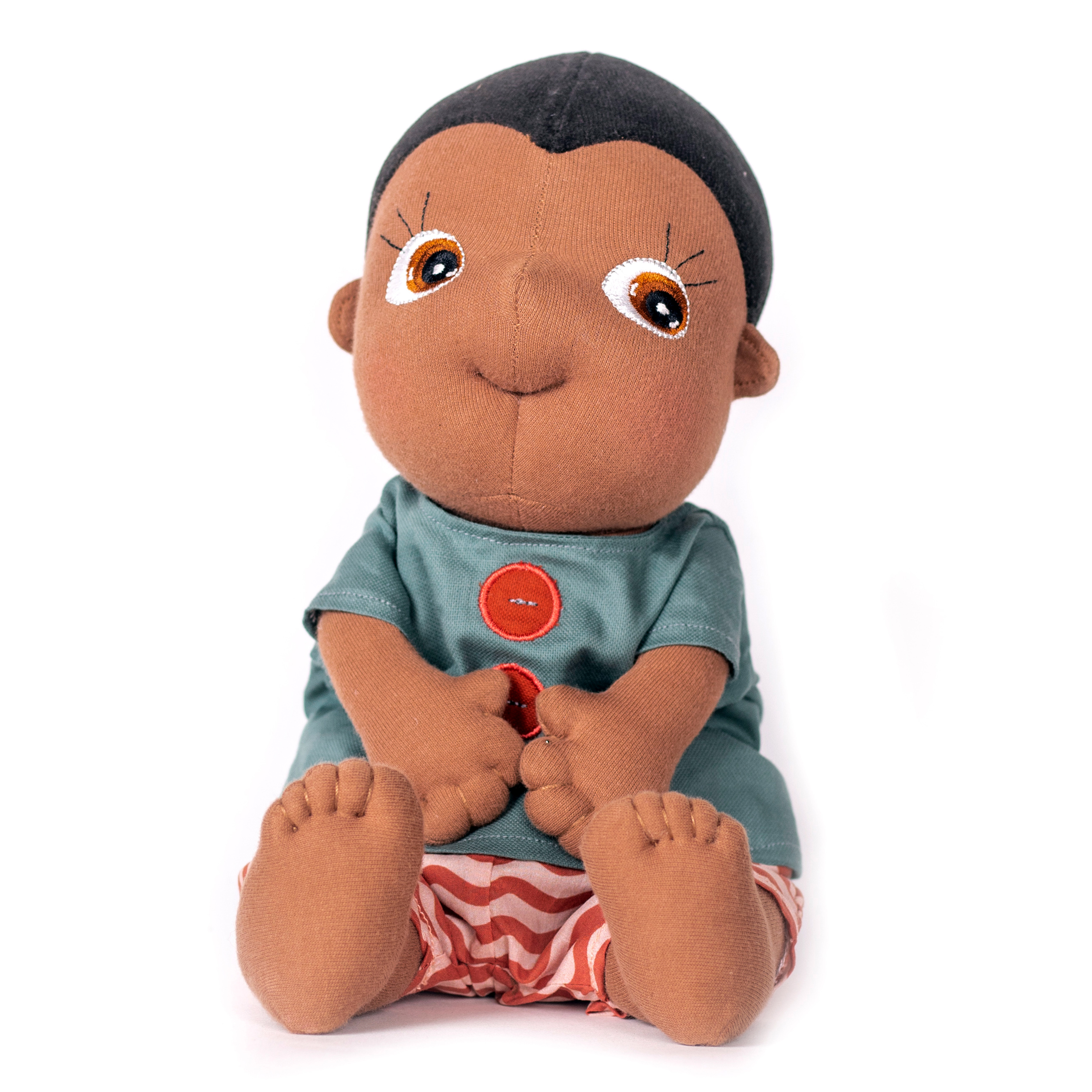 Rubens Tummies doll Kelvin with teal shirt and red striped trousers