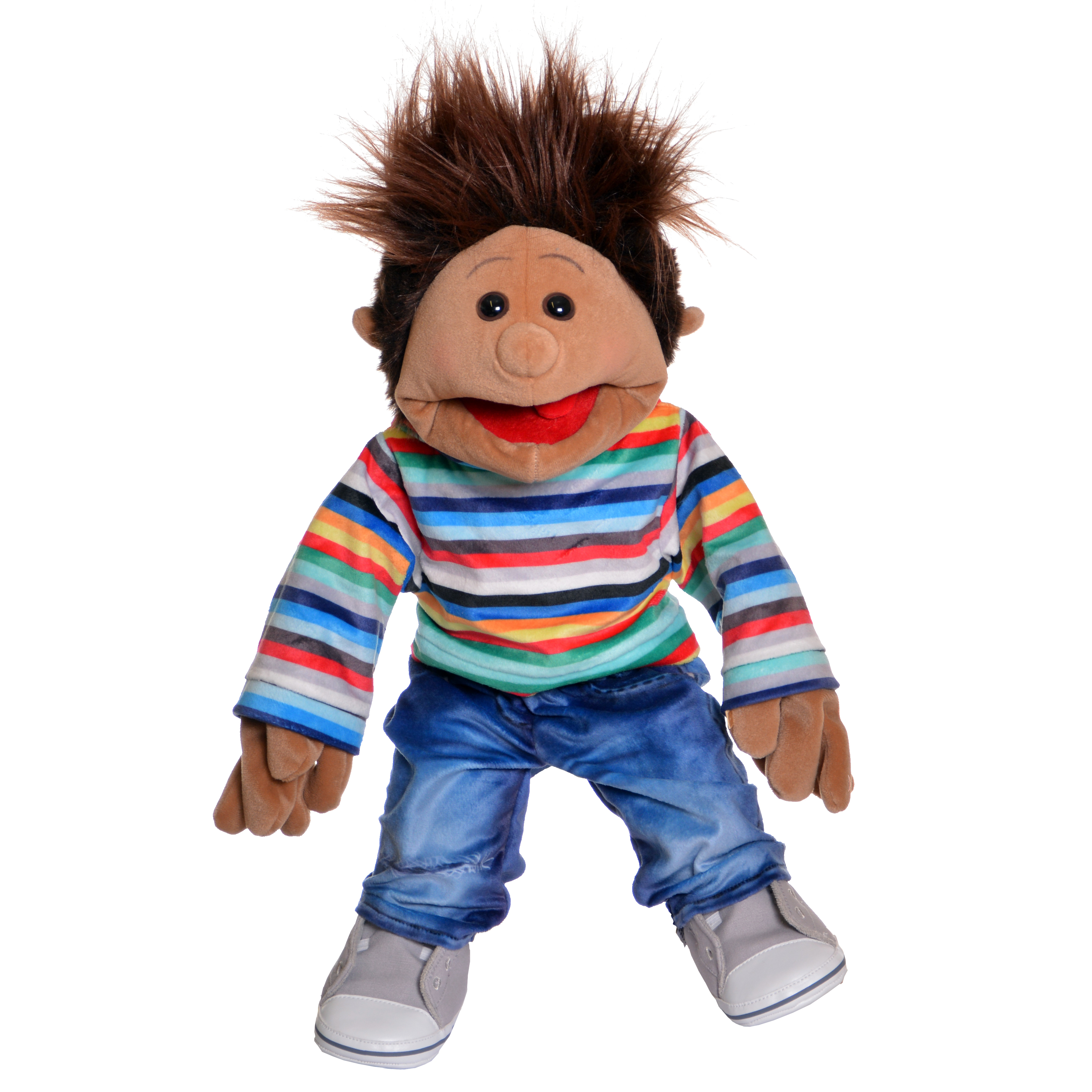 Living Puppets hand puppet Johann with tousled hair, colourful striped shirt and jeans