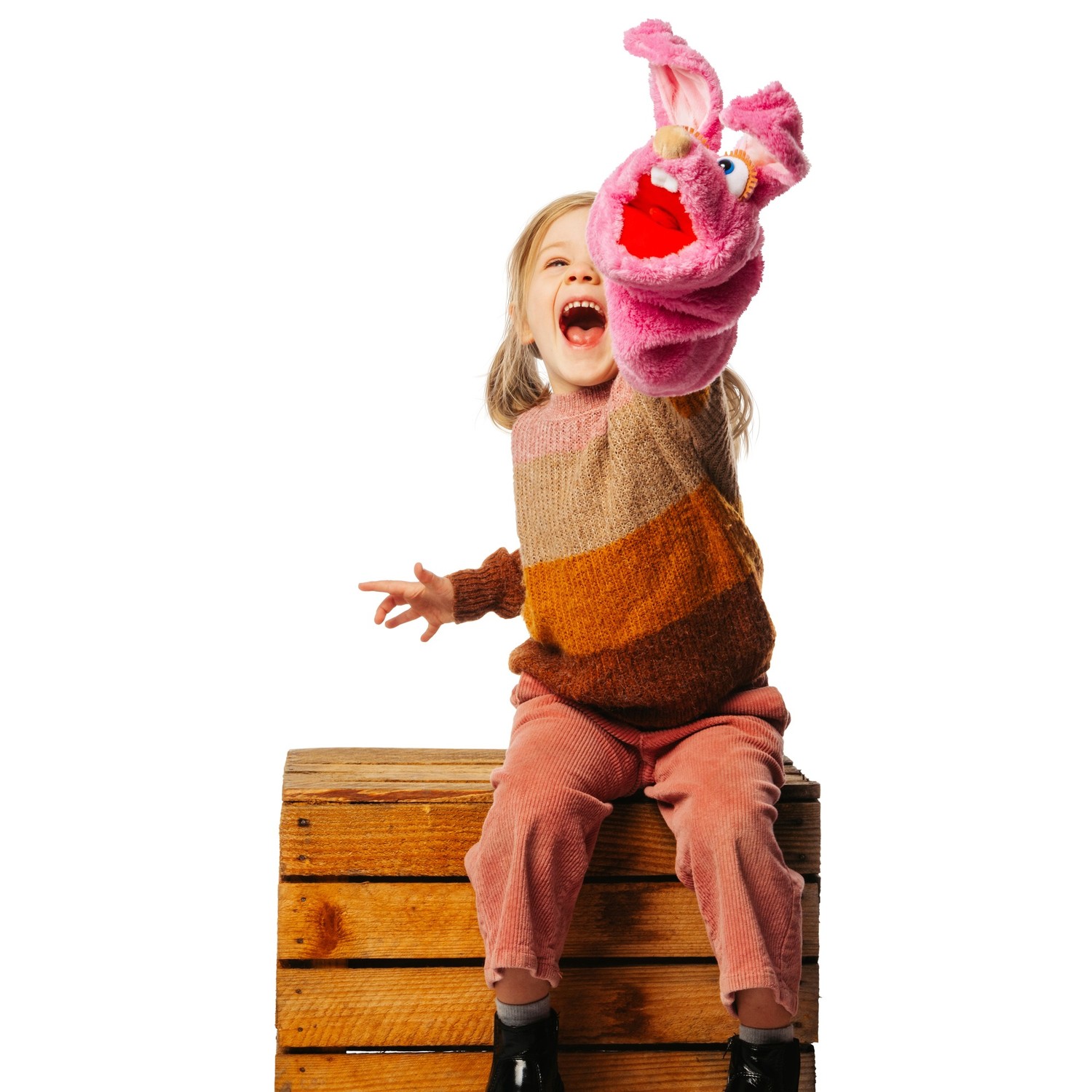 Living Puppets Strumpfhandpuppe Hase Mampfine - Quasselwurm - im Spiel mit einem Kind