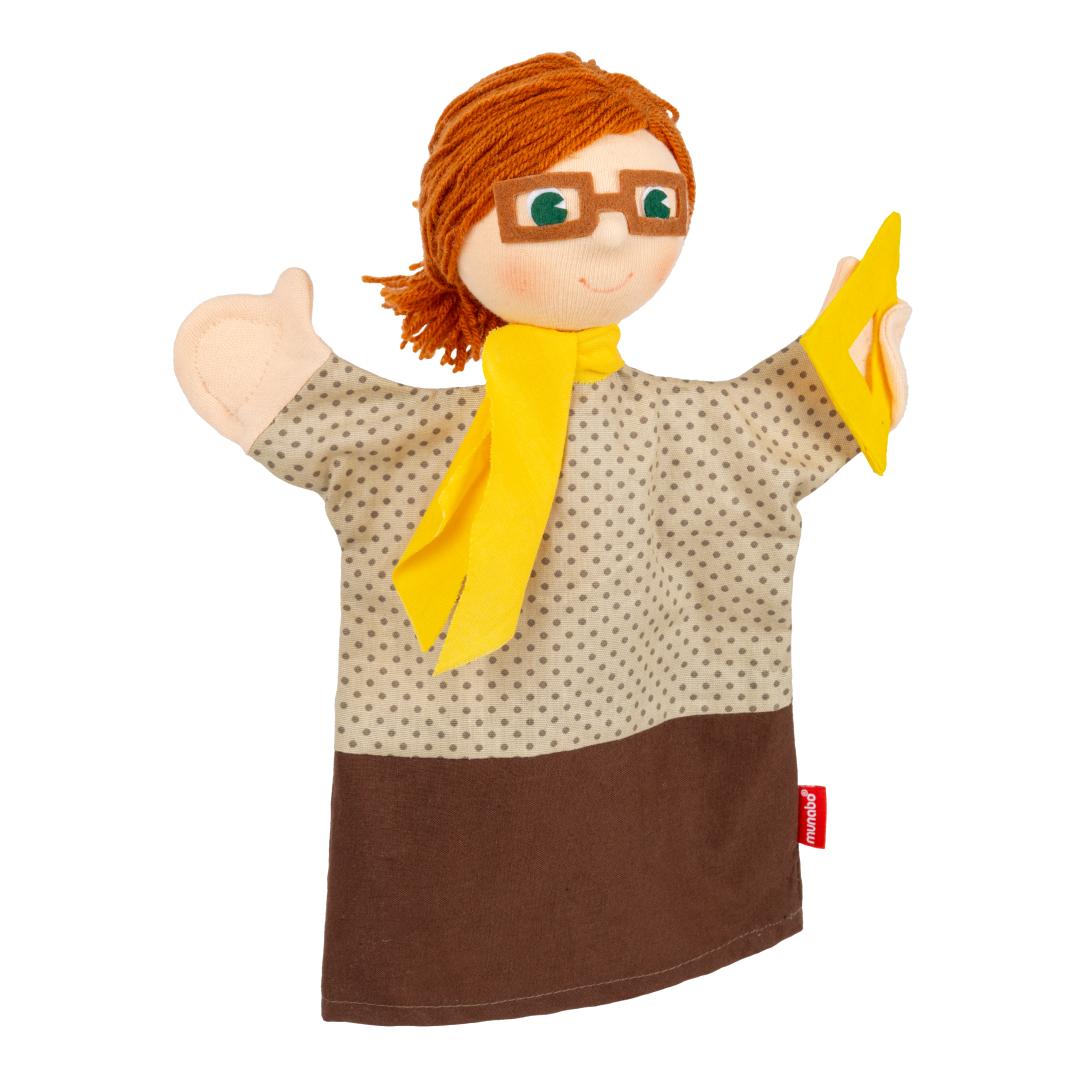 Punch and Judy puppet teacher by munabo with glasses, orange hair, yellow scarf and set square
