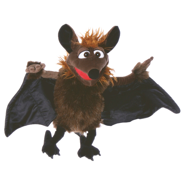 Living Puppets Handpuppe Gaston Fledermaus mit dunklen Schwingen und orangefarbener Mähne
