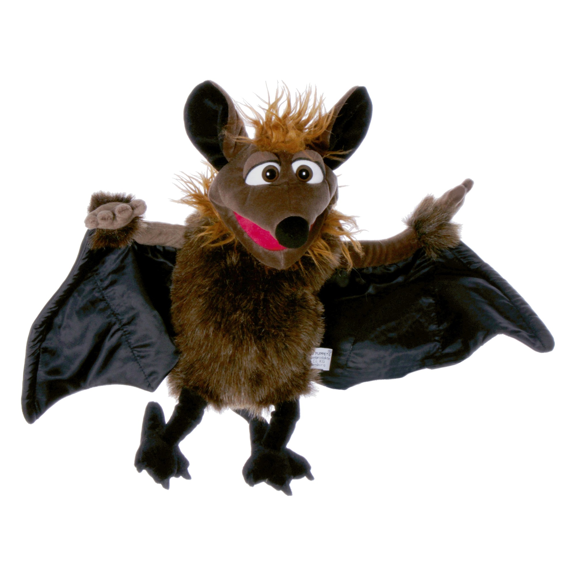 Living Puppets Handpuppe Gaston Fledermaus mit dunklen Schwingen und orangefarbener Mähne