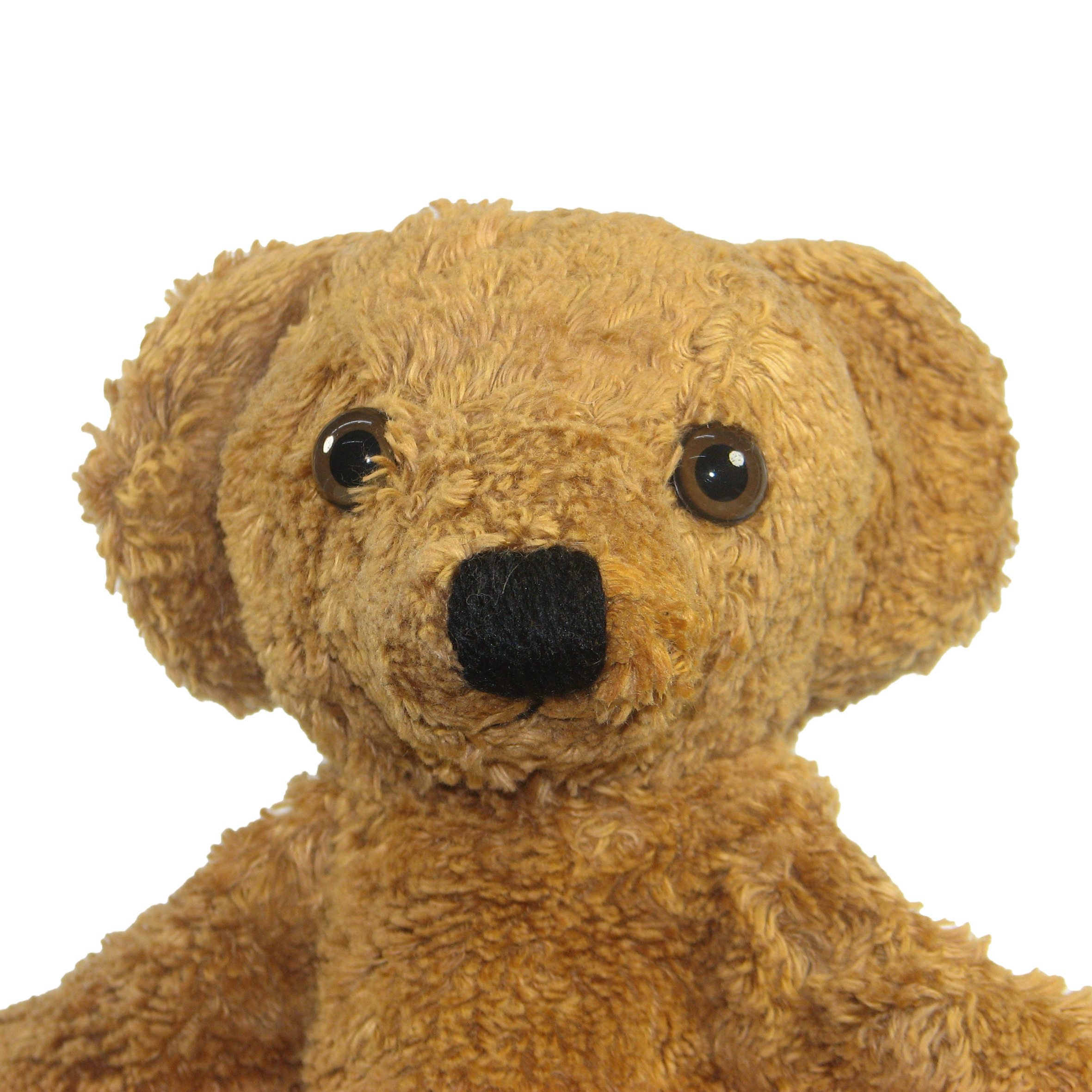 Kallisto hand puppet bear brown, close-up of the face with a black nose and brown fur