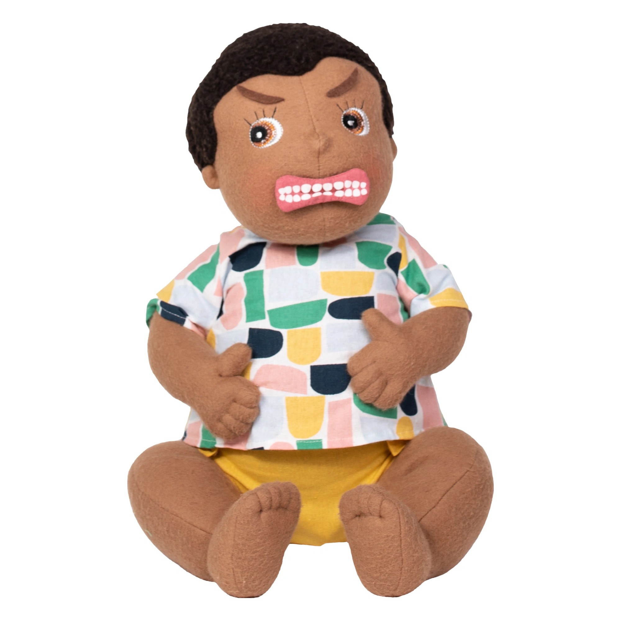 Rubens Barn doll with attached angry mouth and furrowed brows from the facial expressions set