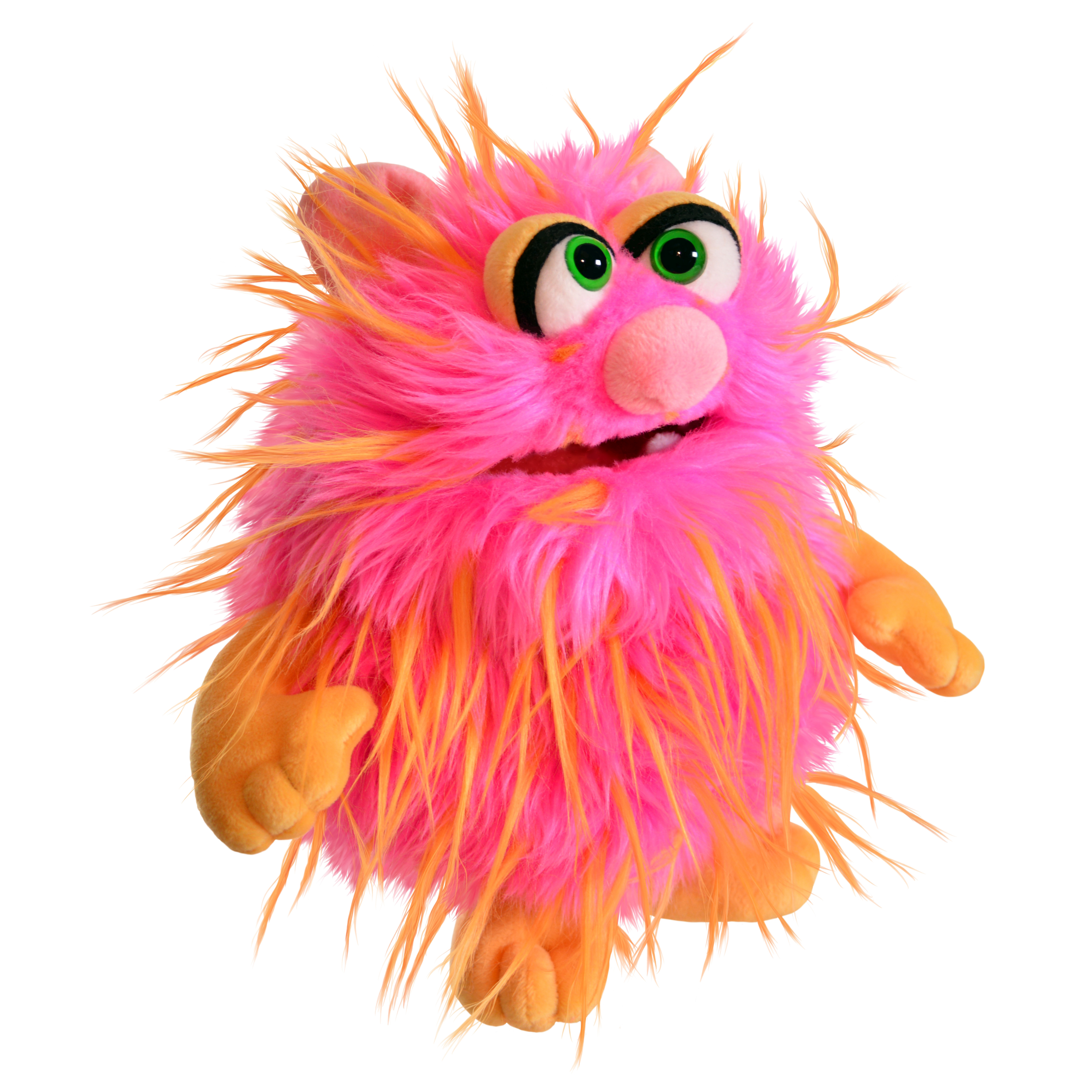 Living Puppets hand puppet Daddel from the Monster to go series: pink-orange shaggy fur with green eyes
