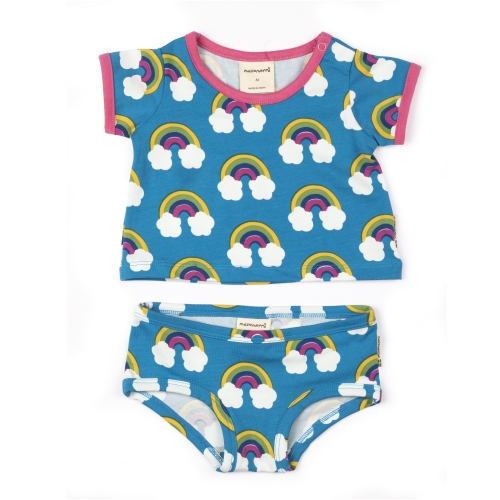 Maxomorra clothing set for Rubens Barn baby dolls: shirt and pants with rainbow pattern