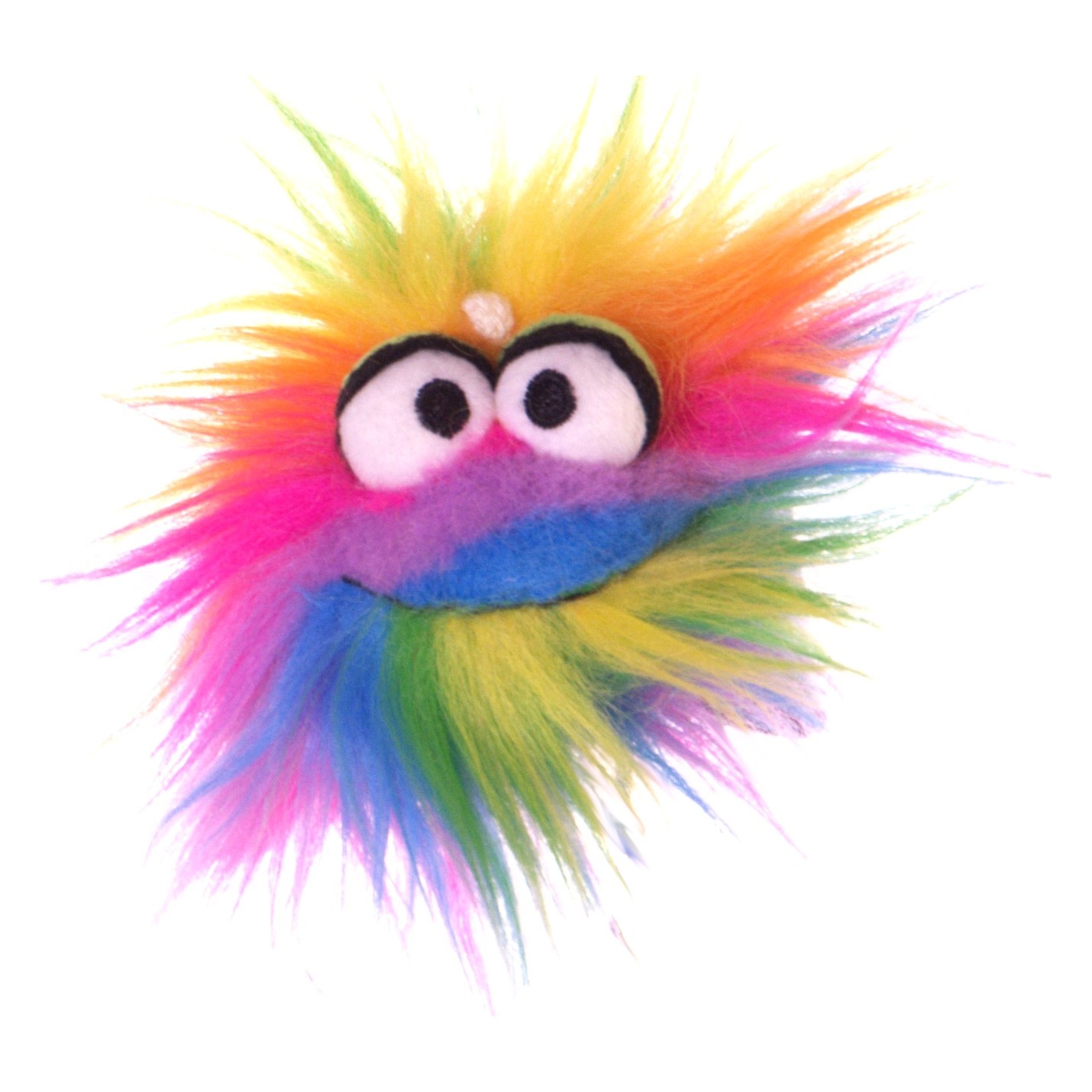 Mini Quatschkopp Rainbow aus dem Set - Plüschkugel mit langem Fell in Regenbogenfarben, großen Augen und einem Lächeln