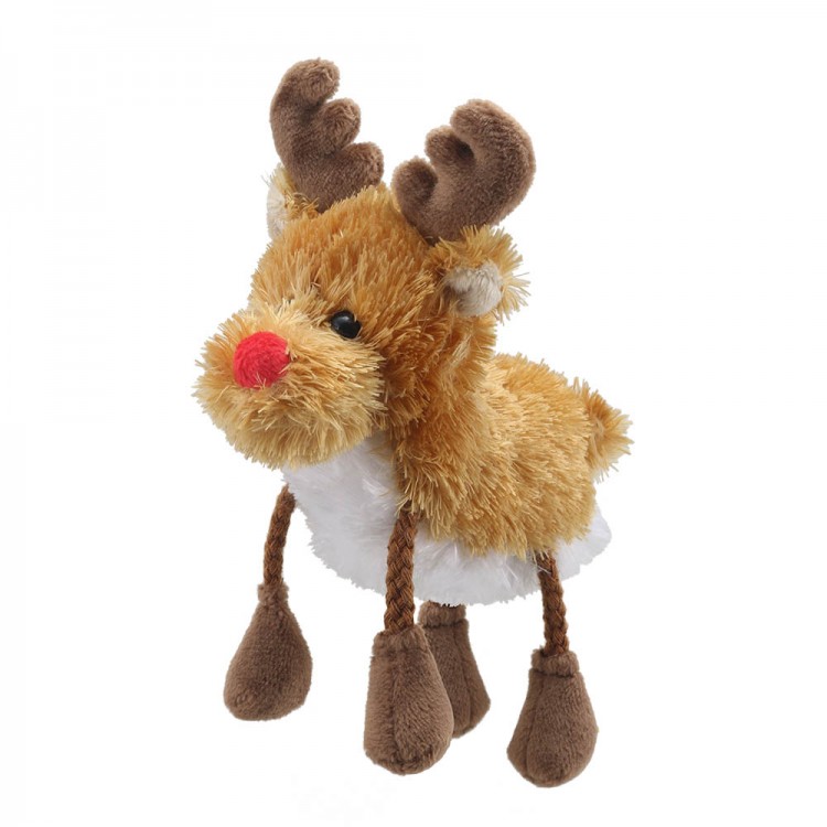 The Puppet Company Fingerpuppe Rentier, beiges Rentier mit roter Nase, Geweih und Stoffbeinen