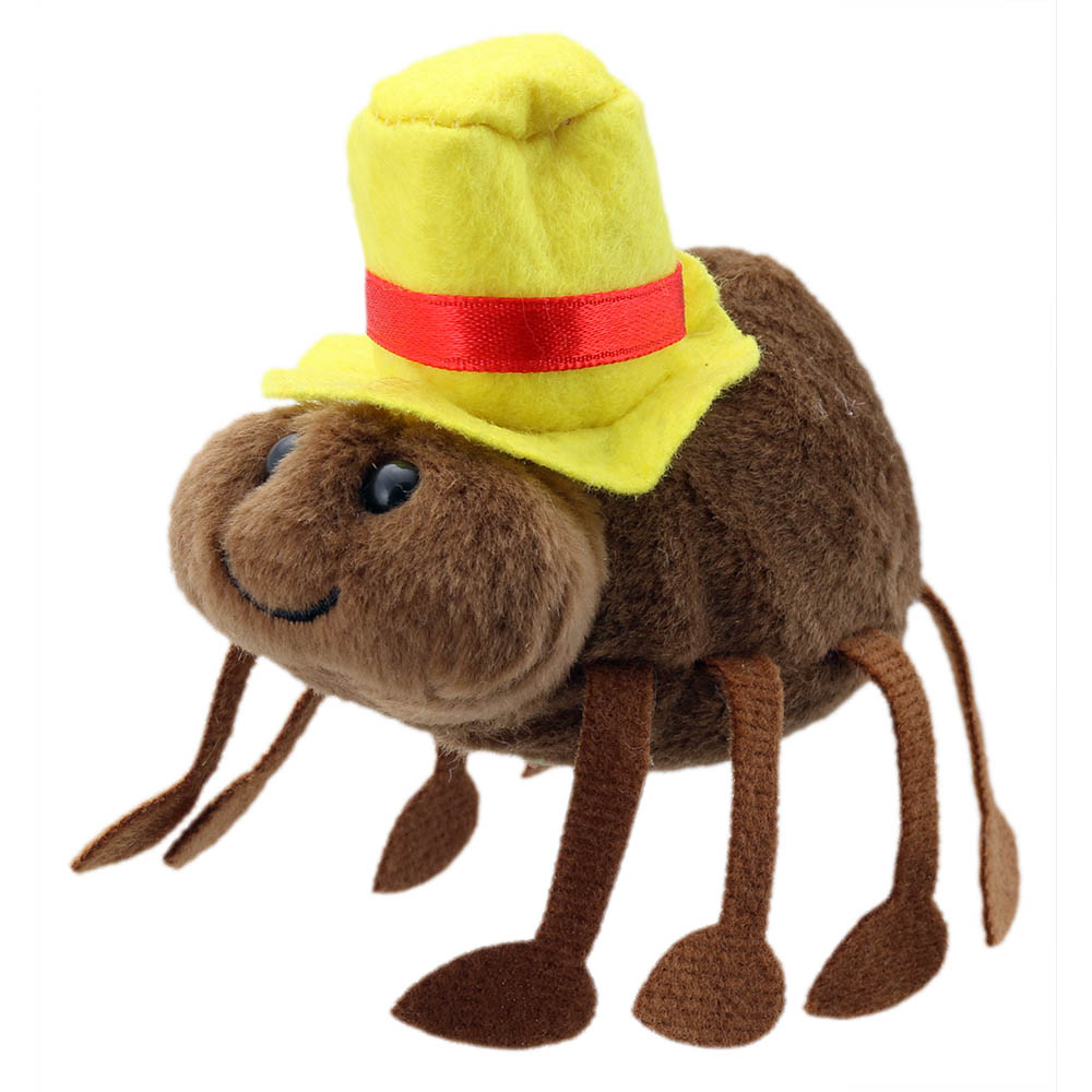 The Puppet Company Fingerpuppe Spinne, braune Spinne mit gelbem Hut und rotem Band