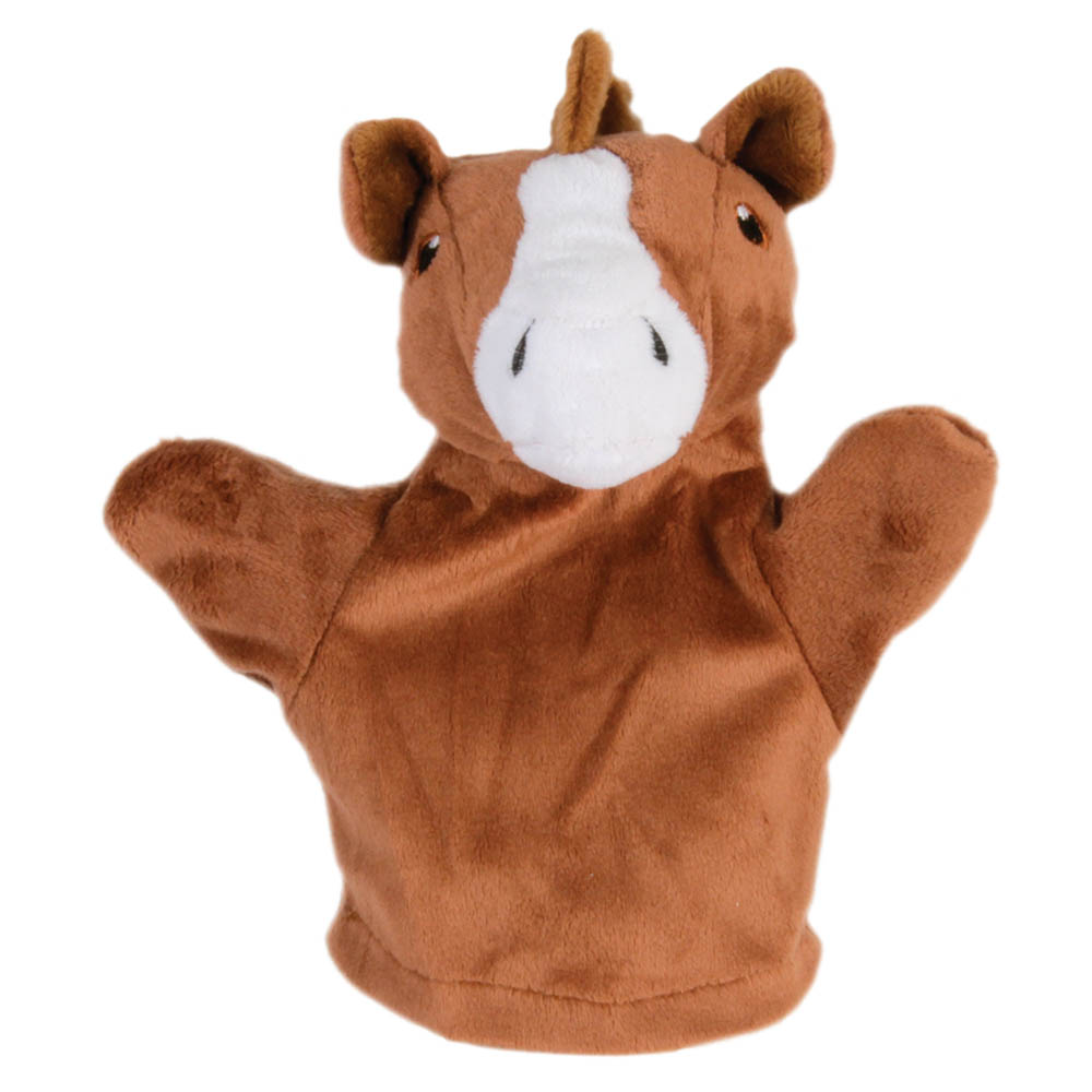 The Puppet Company baby hand puppet horse, brown puppet with a white blaze and small mane