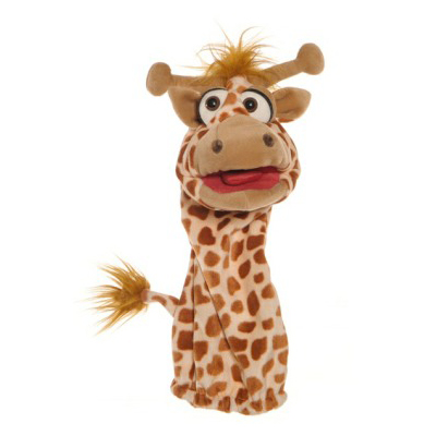 Living Puppets Strumpfhandpuppe Giraffe aus der Quasselwurm-Reihe mit Fleckenmuster, Hörnchen und geöffnetem Mund