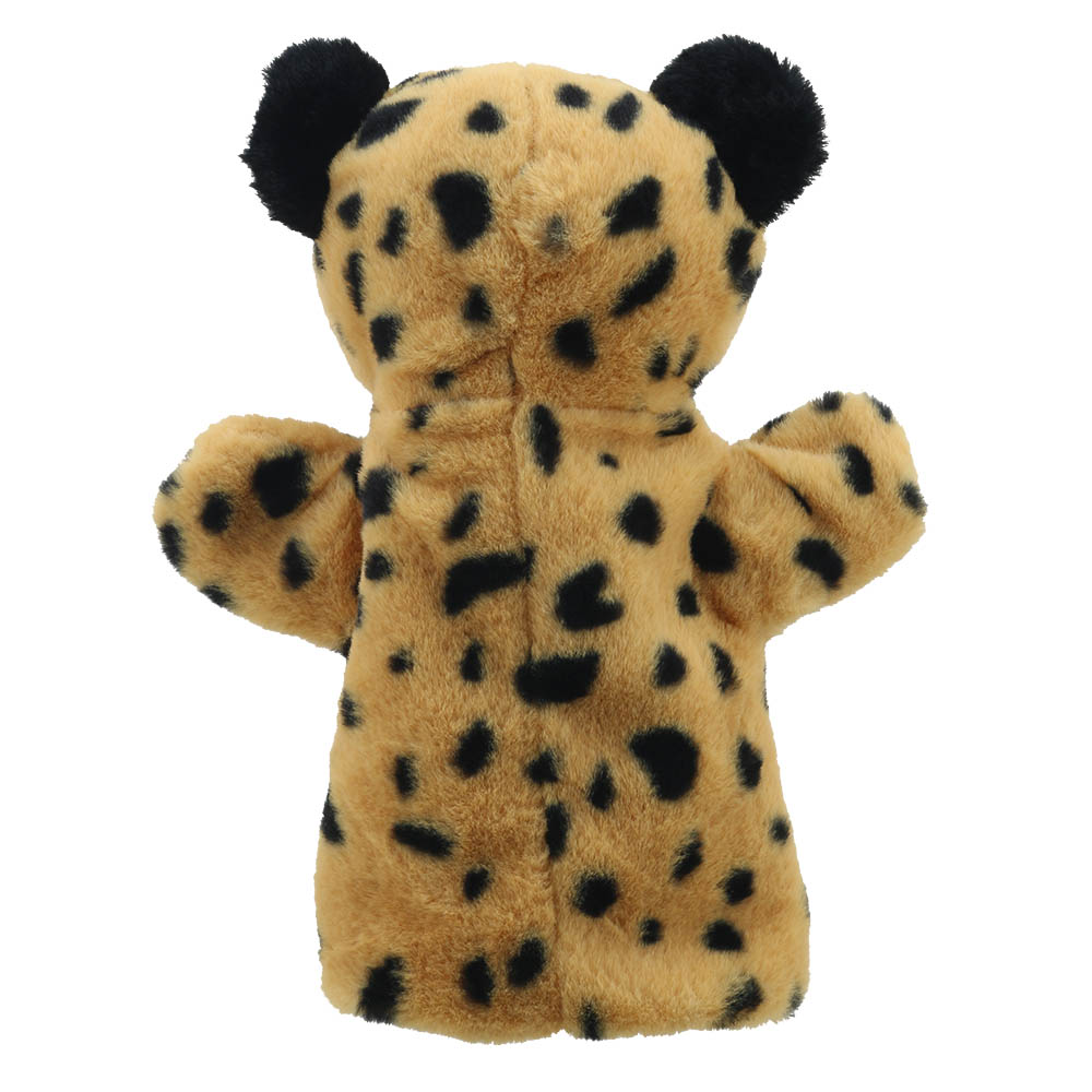 The Puppet Company Baby-Handpuppe Leopard, gefleckte Handpuppe von hinten mit schwarzen Ohrspitzen, Rückansicht
