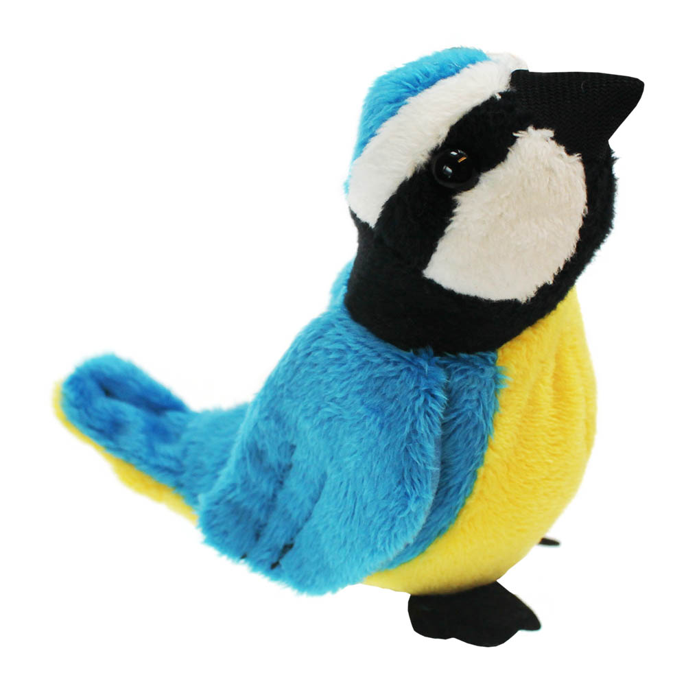 The Puppet Company Gartenvogel-Fingerpuppe Blaumeise, blau-gelber Vogel mit schwarz-weißer Kopfzeichnung, Seitenansicht