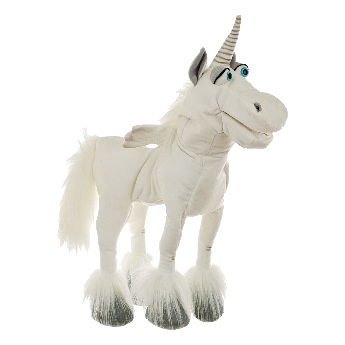 Living Puppets hand puppet Elke the unicorn in white with spiral horn and fluffy hooves