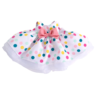 Dotted dress outfit for Rubens dolls with colourful dots, pink bow and tulle hem