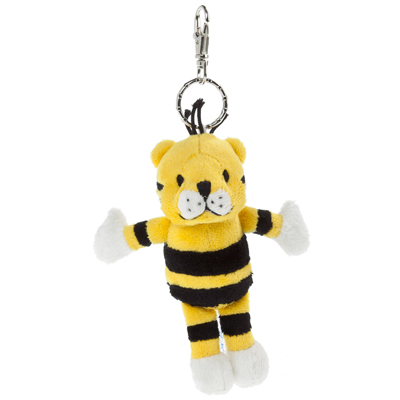 Heunec keyring Little Tiger, small yellow and black striped plush tiger with a carabiner clip