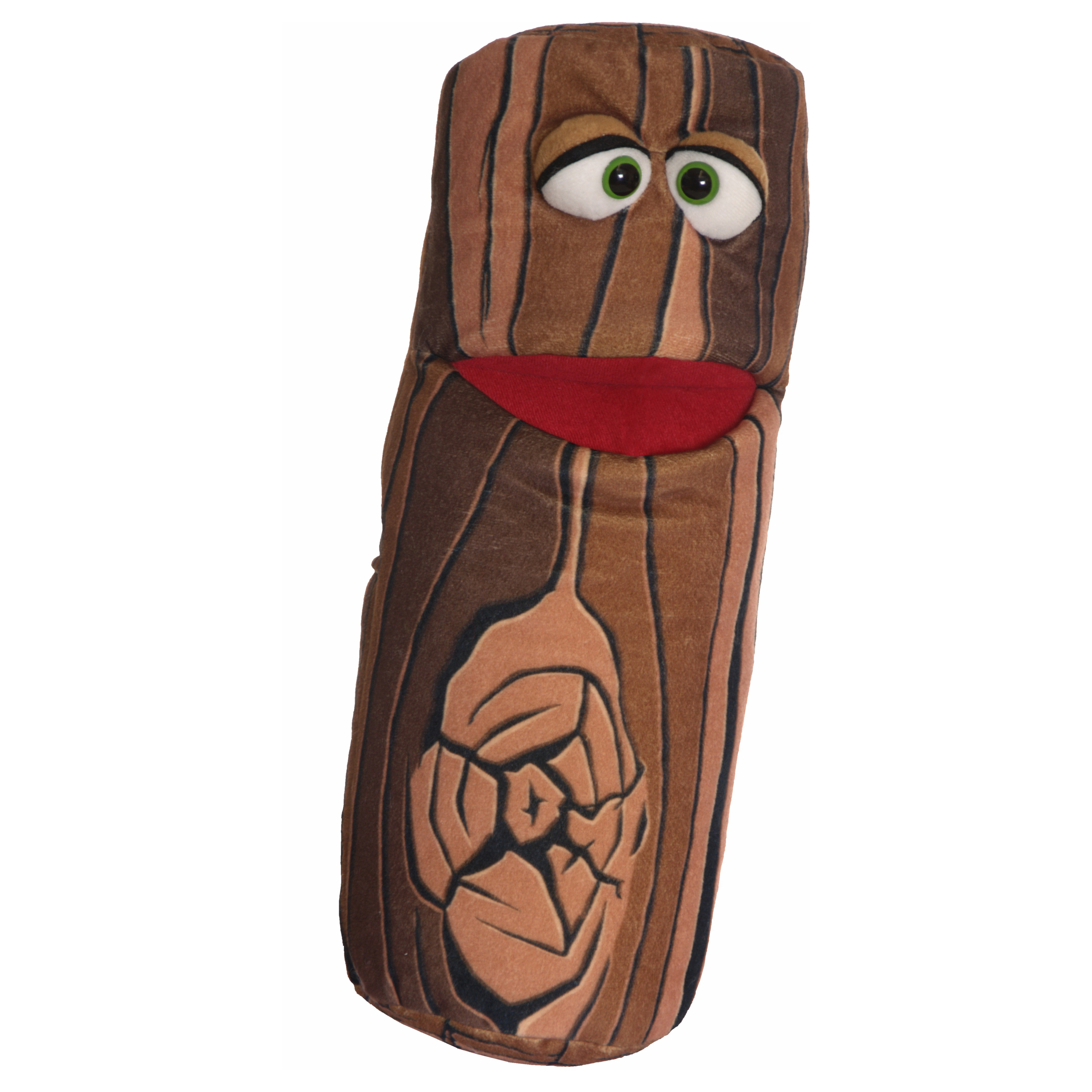 Living Puppets Handpuppe Vollpfosten, Holzpfosten mit Maserung, Astloch, grünen Augen und geöffnetem rotem Klappmaul