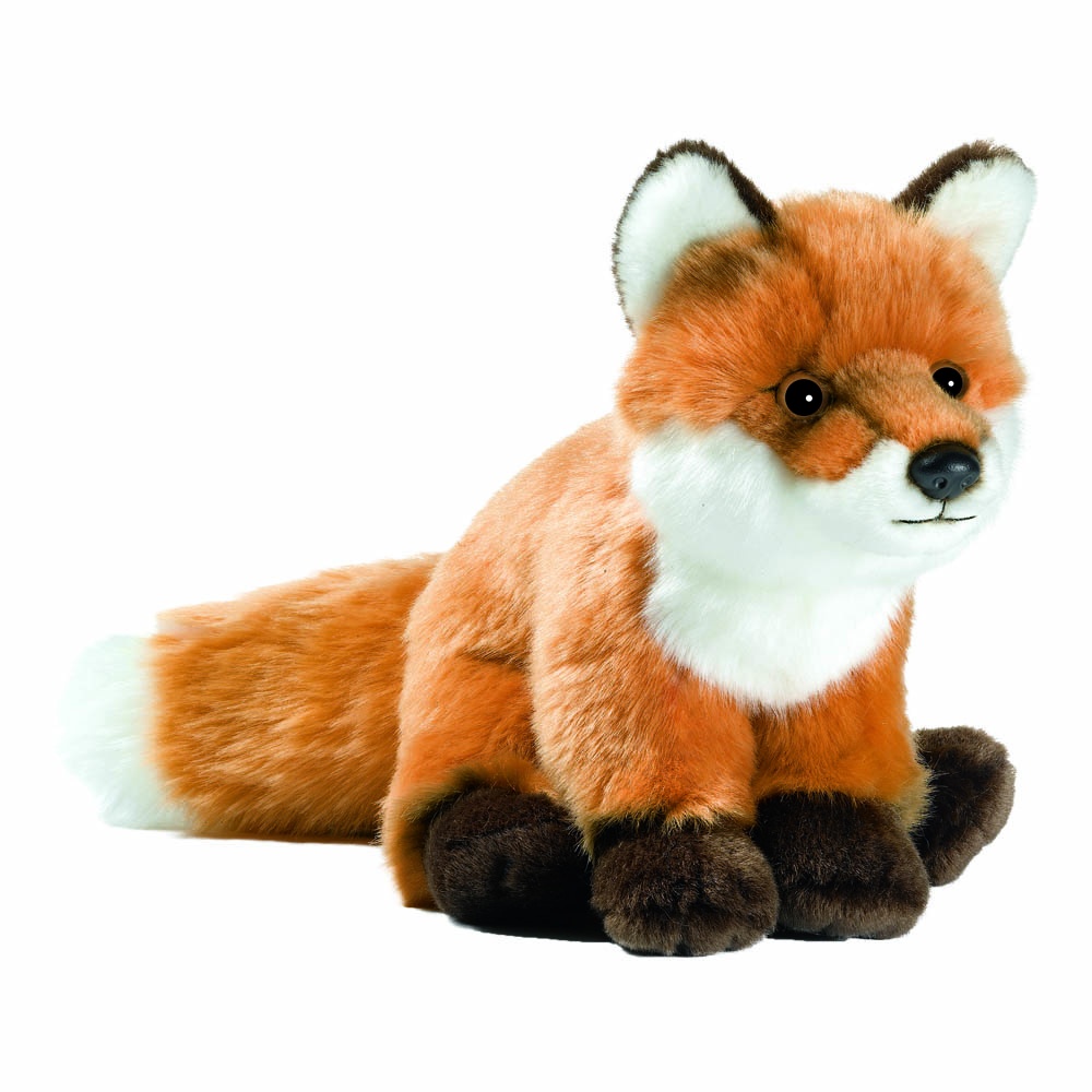 Sitting fox by Anima with russet fur, white chest, dark paws and a bushy tail