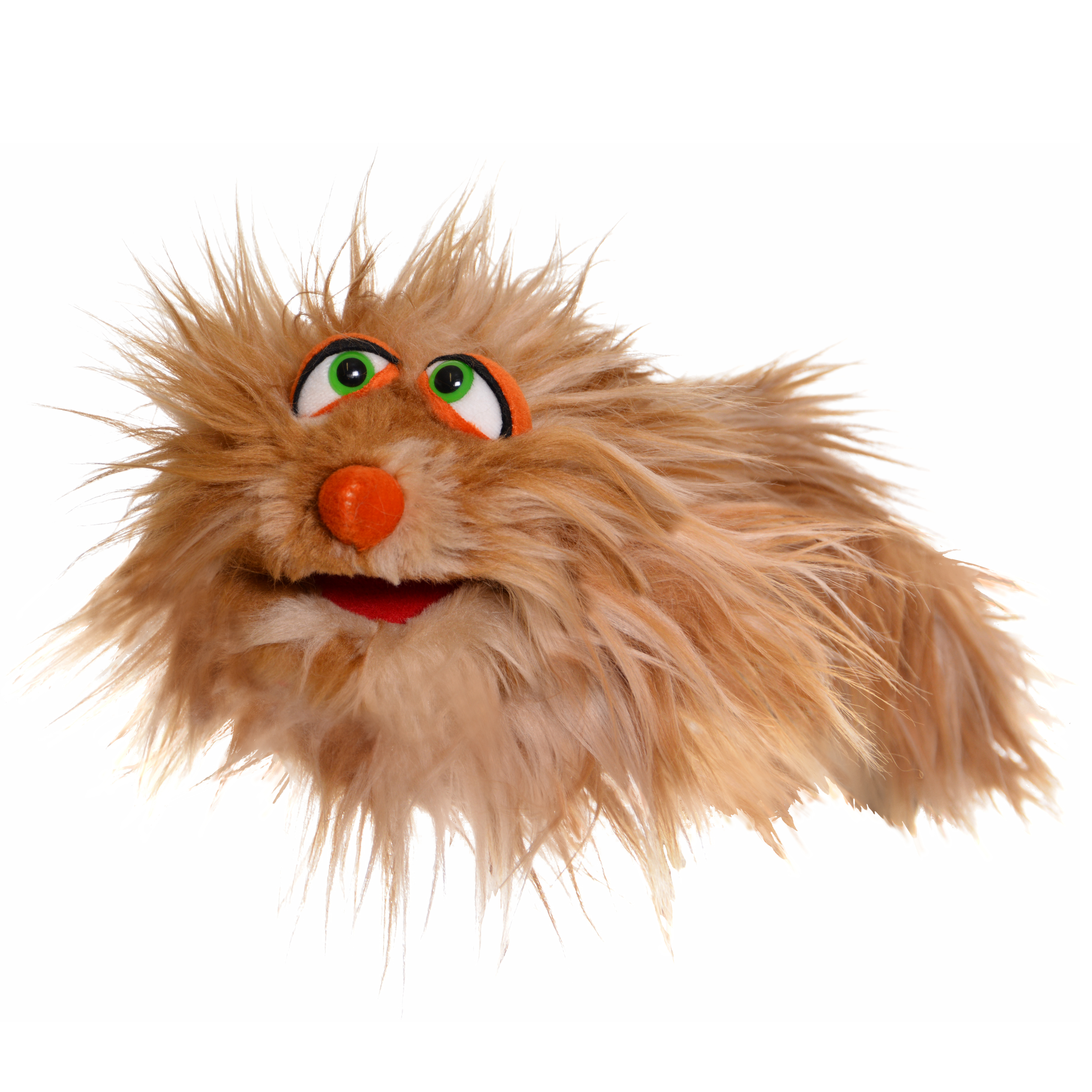 Living Puppets hand puppet Lazybones: beige ball of shaggy fur with green eyes and orange nose