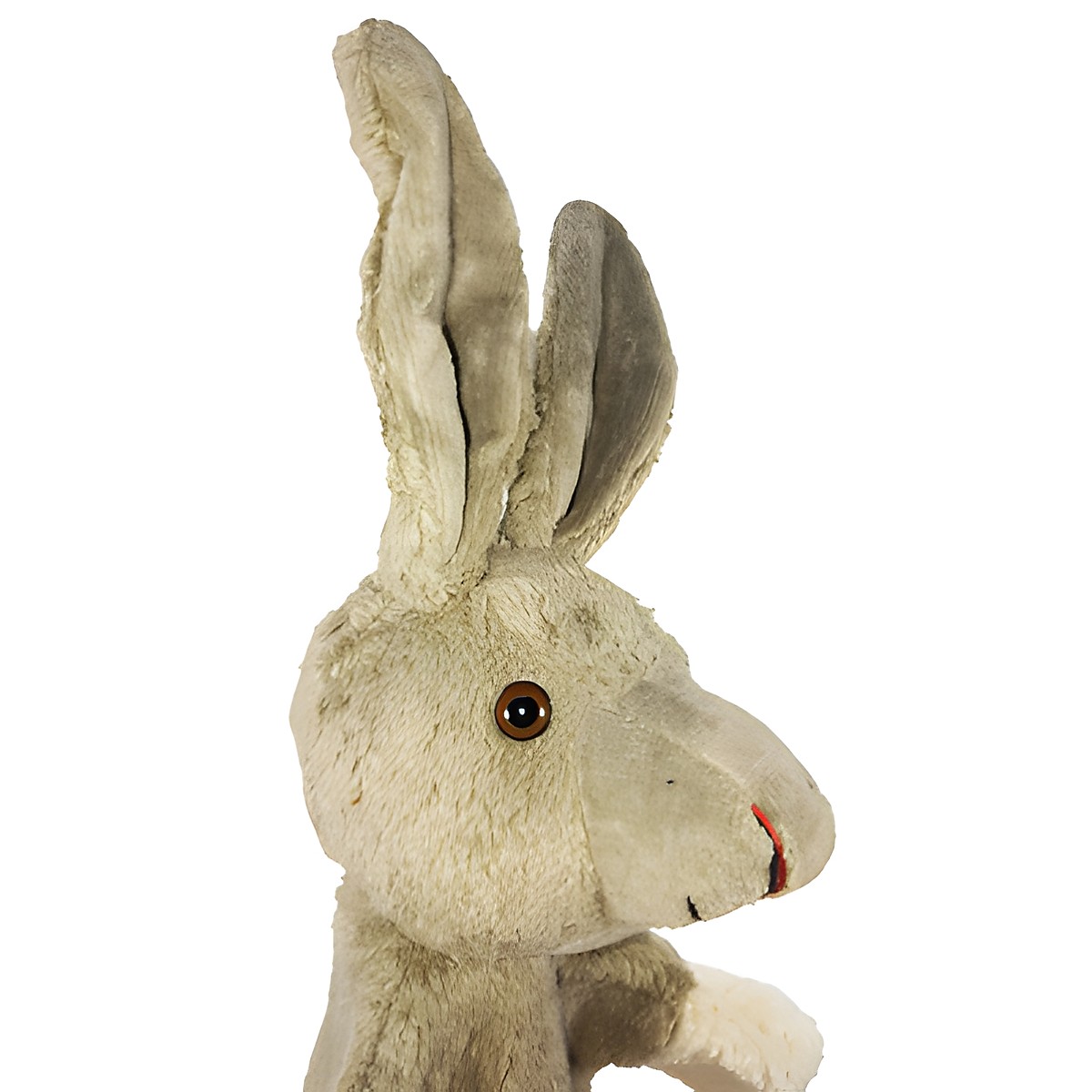 Kallisto Handpuppe Hase, Gesichtsnahaufnahme mit langen Ohren und rosa Nase