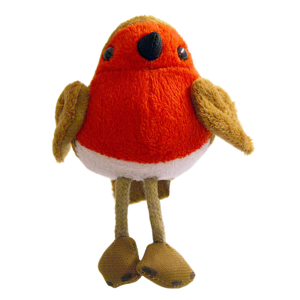 The Puppet Company Gartenvogel-Fingerpuppe Rotkehlchen, Vogel mit orangeroter Brust, weißem Bauch und langen Stoffbeinen