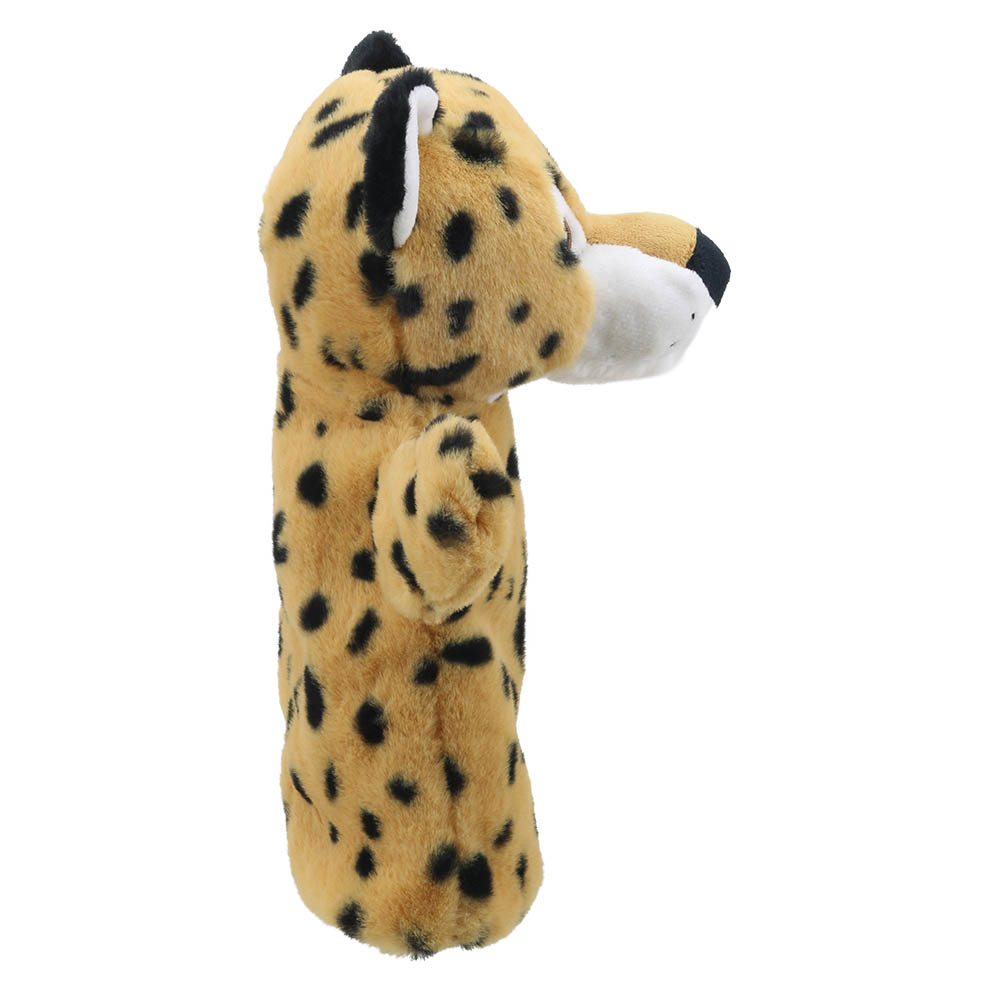 The Puppet Company Baby-Handpuppe Leopard, gefleckte Handpuppe mit weißer Schnauze, Seitenansicht von rechts