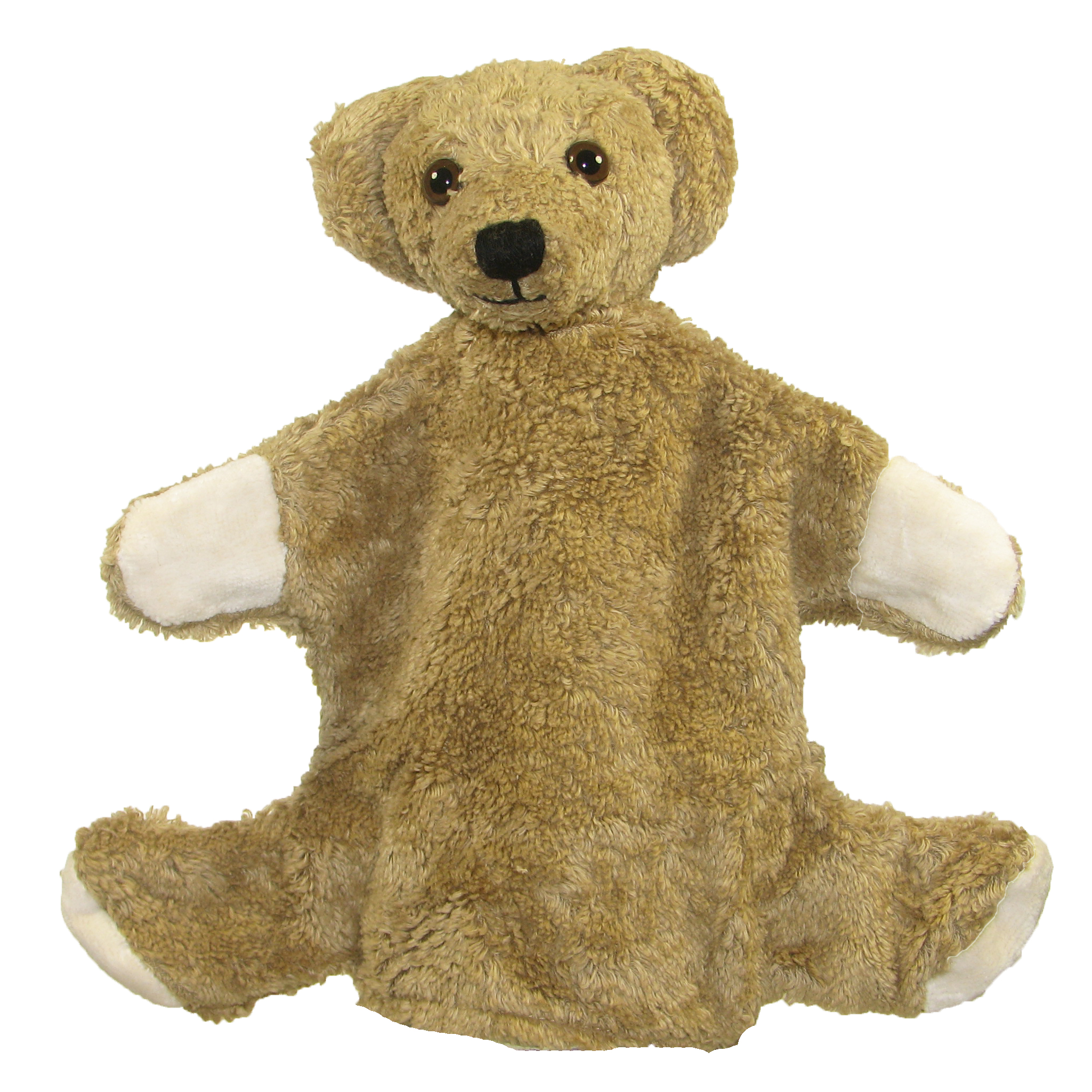 Kallisto hand puppet bear caramel, front view with white paws and caramel-coloured fur