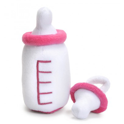 Babyflasche und Nuckel in Rosa von Rubens Barn aus weichem Plüsch für Puppen