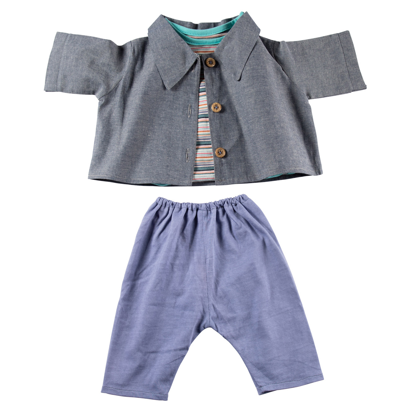 Joyk clothing set Denim Look: grey shirt jacket with wooden buttons and blue-grey trousers