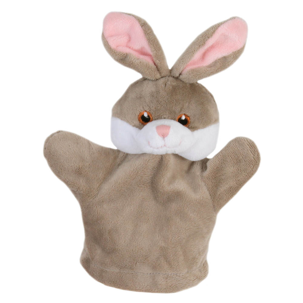 The Puppet Company baby hand puppet rabbit, beige puppet with pink ear insides and a white muzzle